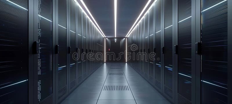 High-tech data center with rows of server racks in a modern facility stock photos