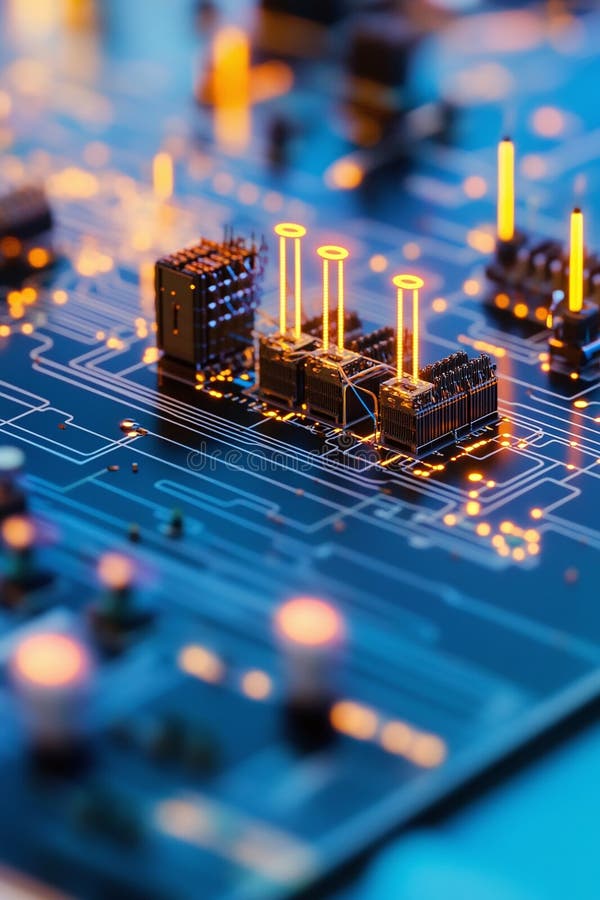 High-tech desktop showing a CAD rendering of a national electrical grid system with key node points highlighted. stock illustration