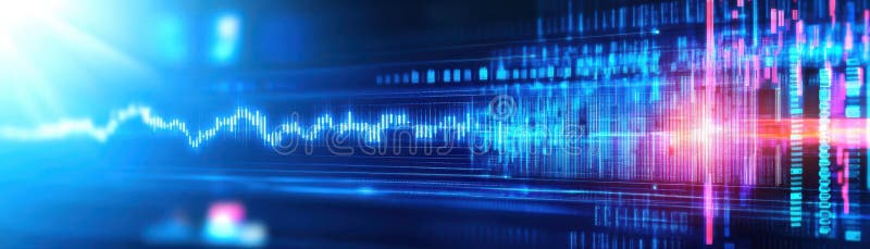 High tech digital data stream with vibrant colorful disruption and abstract futuristic background representing royalty free stock images