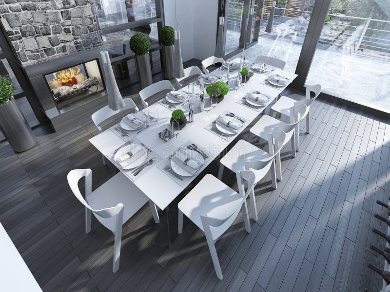 Hightech Dining with White Furniture Stock Photo Image of candles