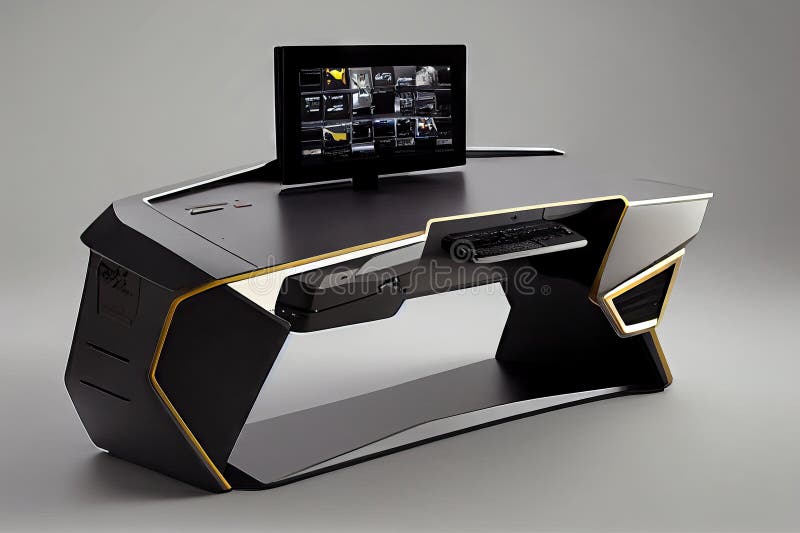 High-tech Gaming Desk with Sleek and Futuristic Design, Featuring Sleek  Computer Tower and Curved Monitor Stock Illustration - Illustration of  gadget, devices: 274193562