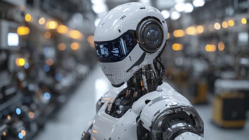 High-tech humanoid robot in modern factory setting royalty free illustration