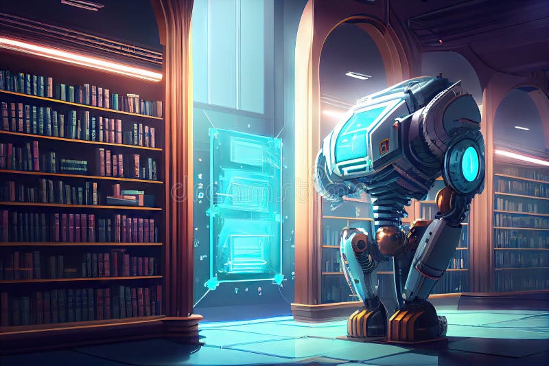 Hightech Library, with Automated Bookcase, Robotic Librarian, and
