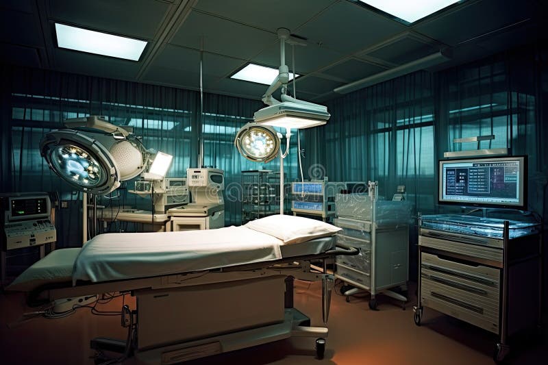 Hightech Medical Equipment Featuring Blinking Lights and Screens in Hospital Setting Stock