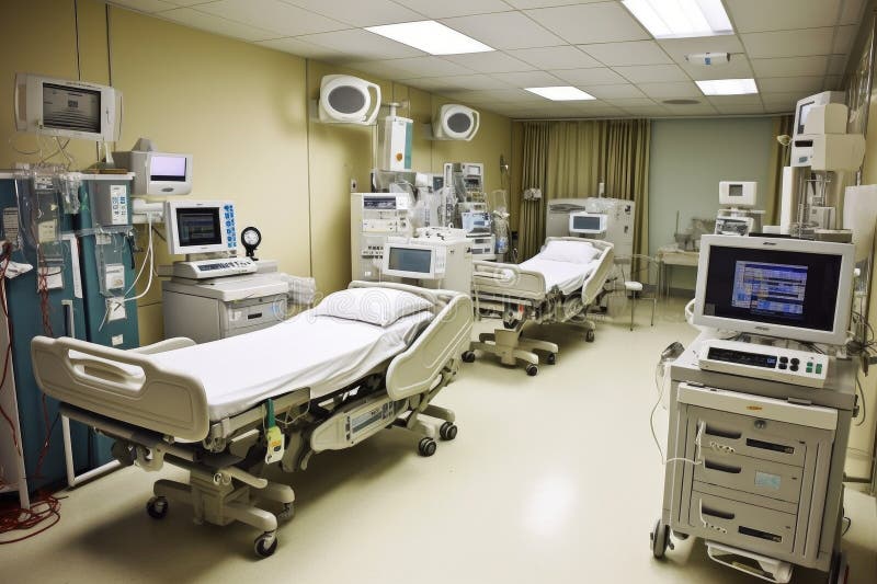 Hightech Medical Equipment at the Ready in a Hospital Ward Stock Photo