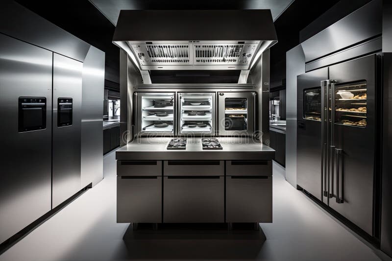 Hightech, Modern Restaurant Kitchen with Sleek Appliances and Designer