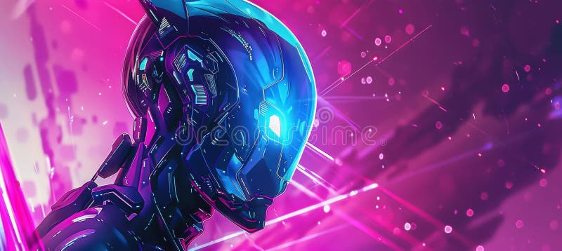Futuristic Robotics Expo Banner Design Featuring Humanoid Robot with Digital Patterns stock images