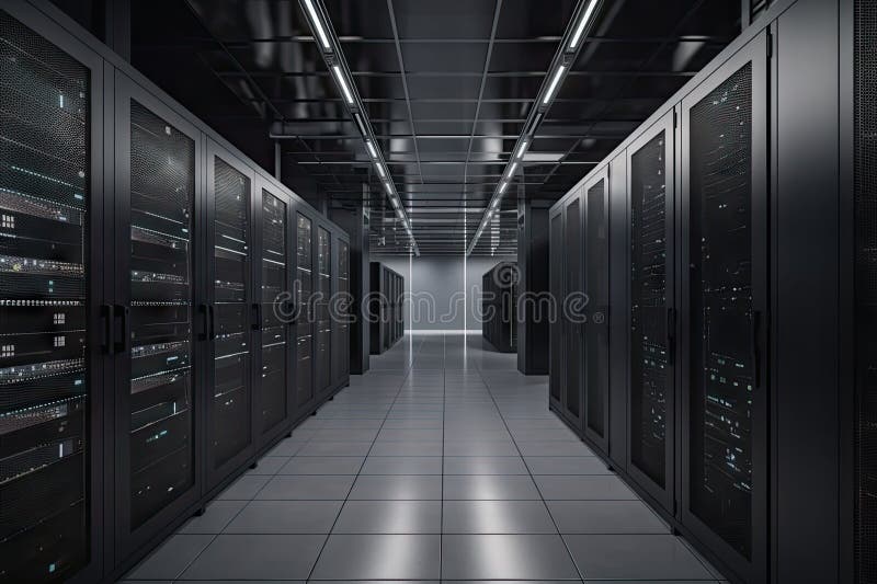 Hightech Storage Data Center, with Rows of Servers and Racks of