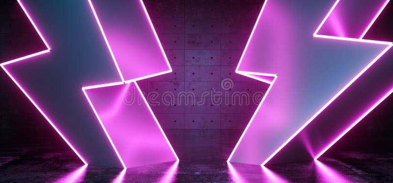 High Voltage Electric Neon Glowing Thunder Bolt Shapes Sci Fi Futuristic Modern Dark Background Grunge Concrete Room Empty Space vector illustration