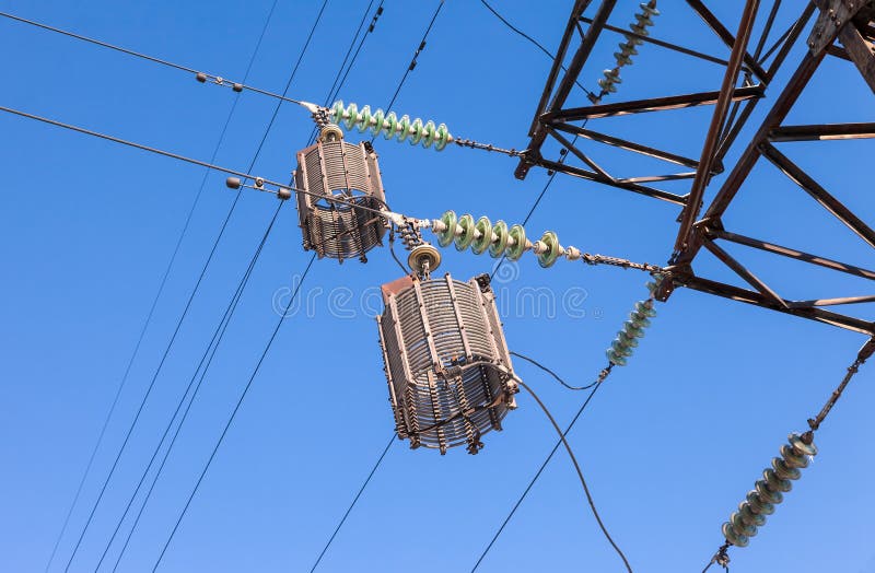 High voltage electric tower stock photo