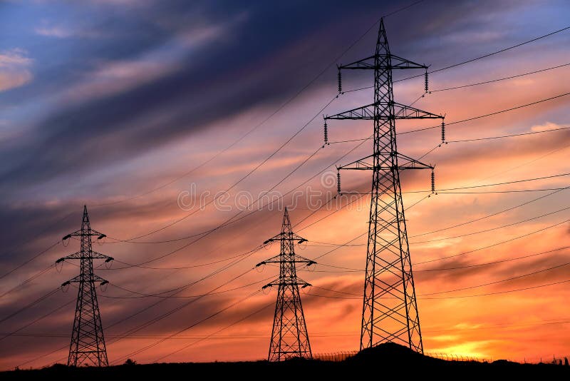 High voltage electrical towers in line