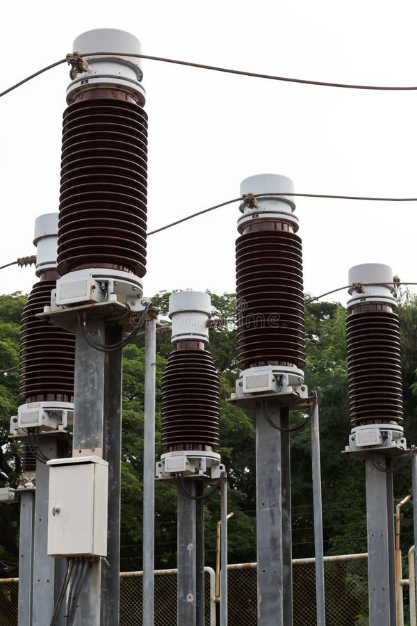High Voltage Insulators at New Substation Stock Image Image of