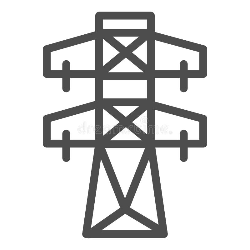 High voltage line line icon. Electric tower vector illustration isolated on white. Electricity outline style design