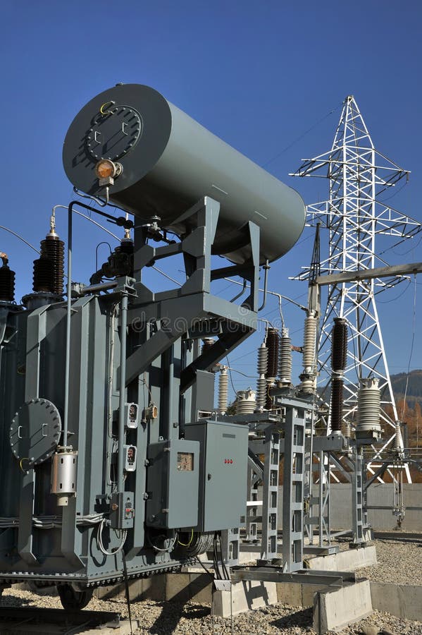 High Voltage Oil-filled Power Transformer. Stock Image - Image of