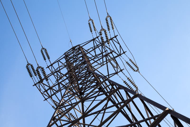 High voltage power lines and big pylon