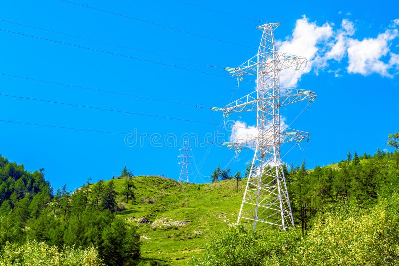 High Voltage Power Lines in Mountains Stock Photo Image of metal