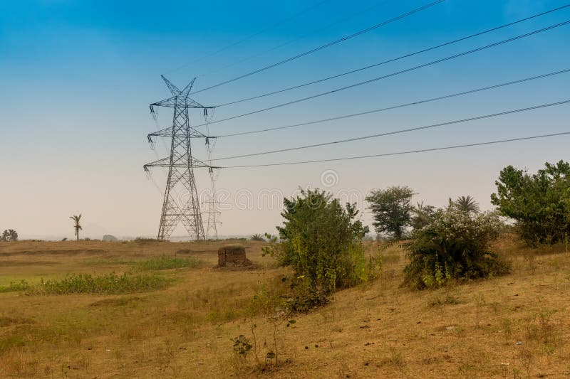 High Voltage Power Lines, Purulia, West Bengal, India Stock Photo