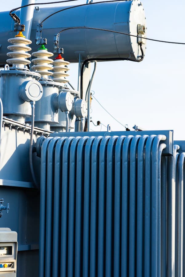 High voltage power transformer substation high voltage generator at evening or early morning outdoor