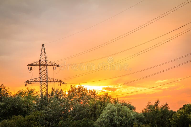 High voltage power transmission tower with electrical energy wires