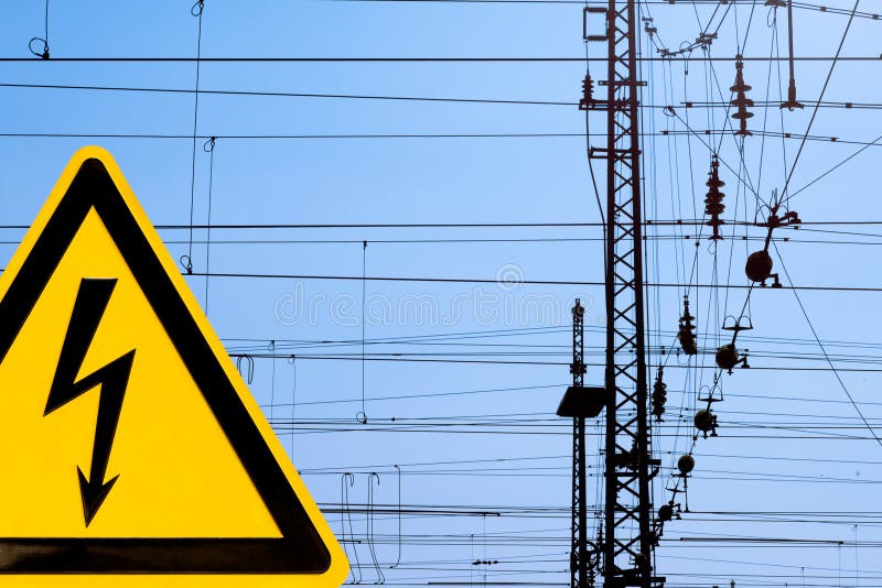 High Voltage Sign and Railway Overhead Wiring