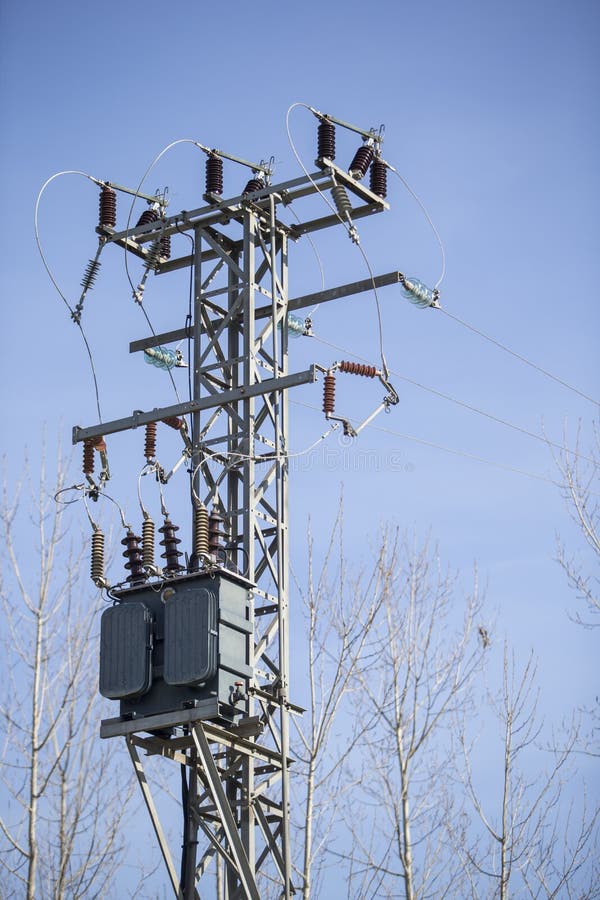 High voltage tower of the electrical distribution circuit. Electricity, clean energy. Energy concept