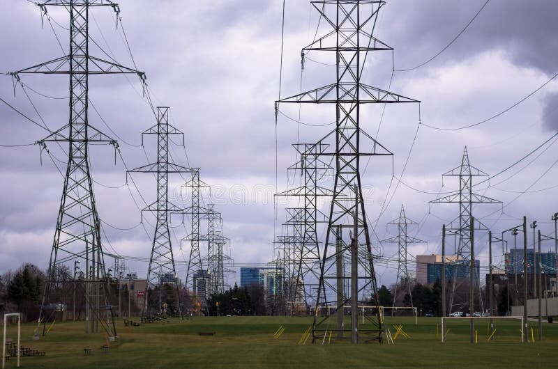 High Voltage Towers in Residential Area Stock Photo Image of power