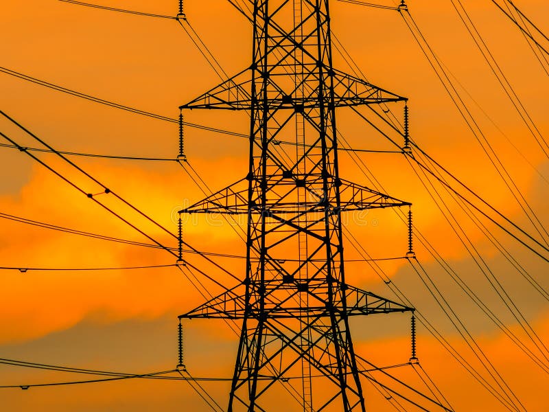 High Voltage Transmission Line on the Metal Tower Stock Image Image