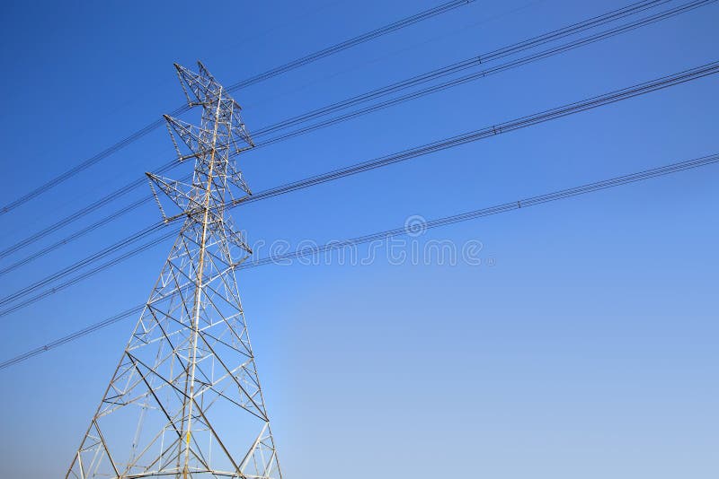 Highvoltage Transmission Tower and Electricity Voltage Wiring Cable Stock Image Image of