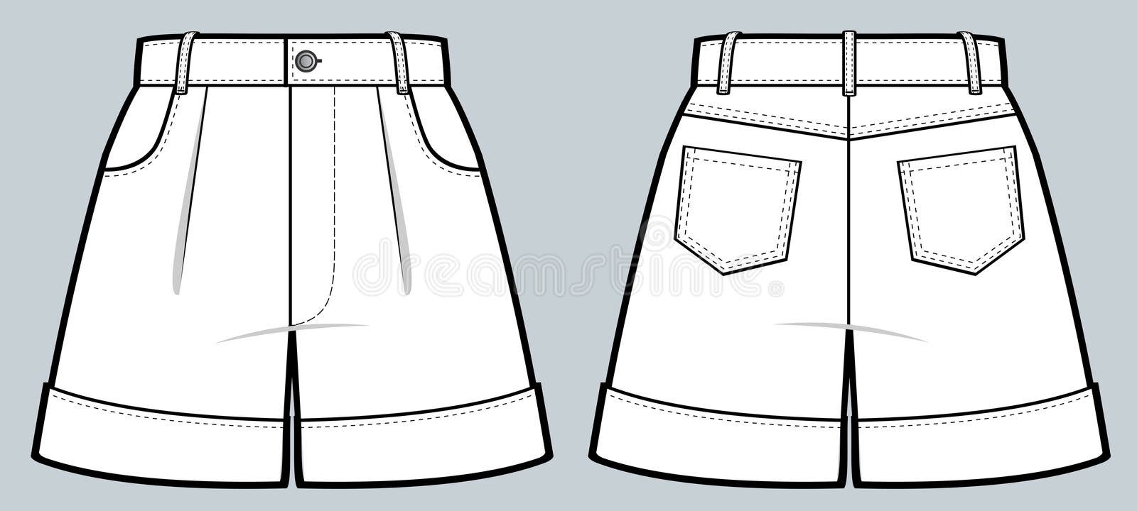 Men S Shorts Fashion Flat Technical Drawing Template. Short Pants ...