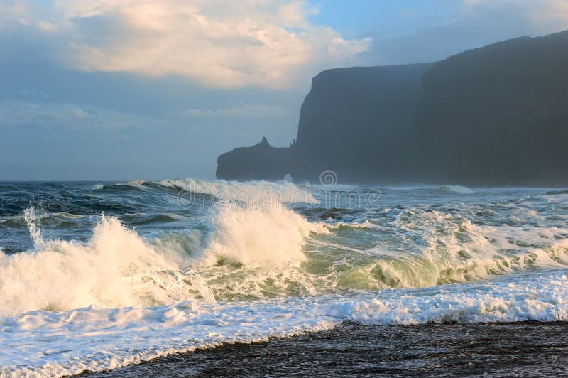 High waves on the beach after a storm.