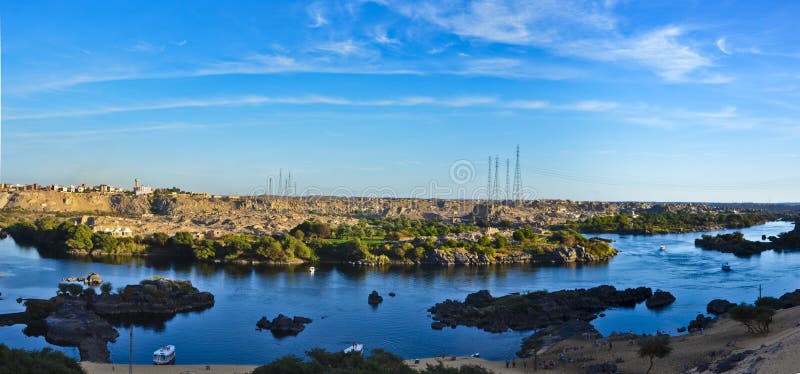 Highest point over the mountains and rocks in the River Nile in Aswan