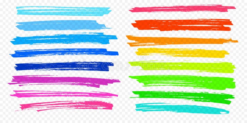 Highlight brush stroke set vector color marker pen lines underline transparent background