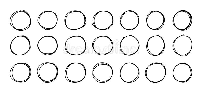 Highlight round doodle circle frames set. Marker pencil lines. Round note brush mark. royalty free illustration
