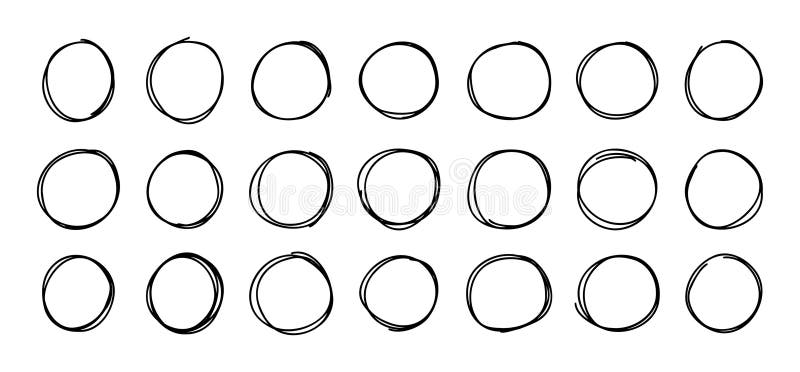 Highlight round doodle circle frames set. Marker pencil lines. Round note brush mark. vector illustration