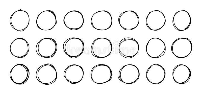 Highlight round doodle circle frames set. Marker pencil lines. Round note brush mark. royalty free illustration