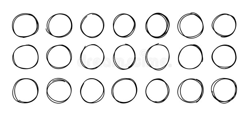 Highlight round doodle circle frames set. Marker pencil lines. Round note brush mark. vector illustration