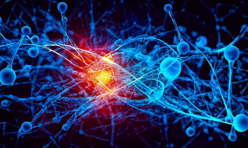 A highly coloured image of Scientific molecular and nuclear fusion royalty free illustration