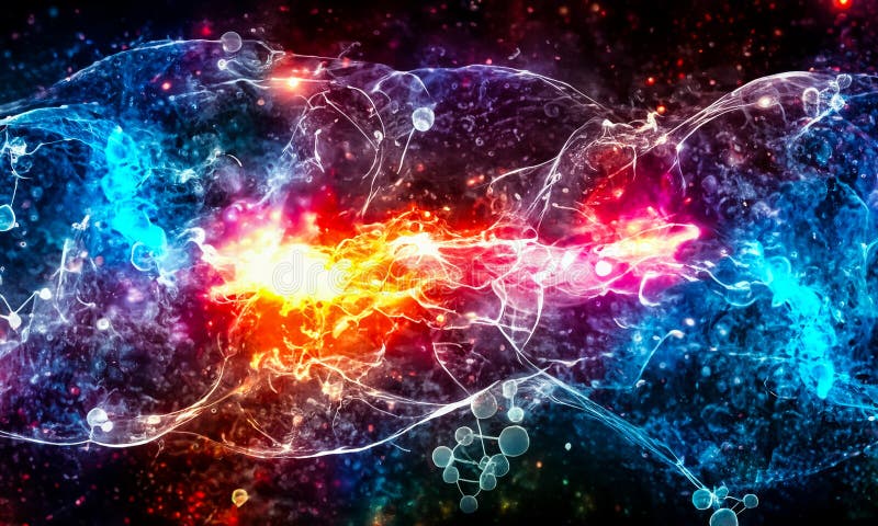 A highly coloured image of Scientific molecular and nuclear fusion vector illustration