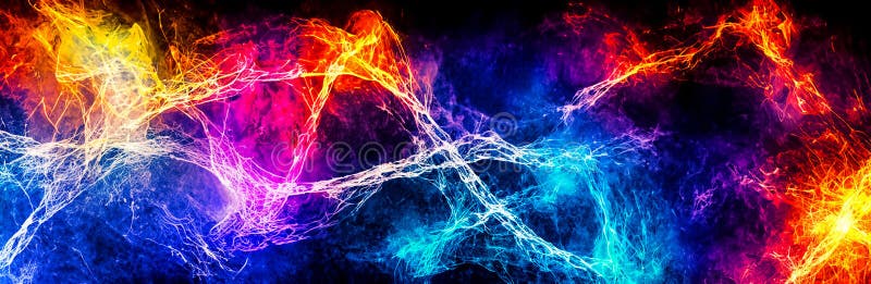 A highly coloured image of Scientific molecular and nuclear fusion vector illustration