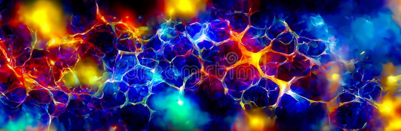 A highly coloured image of Scientific molecular and nuclear fusion stock illustration