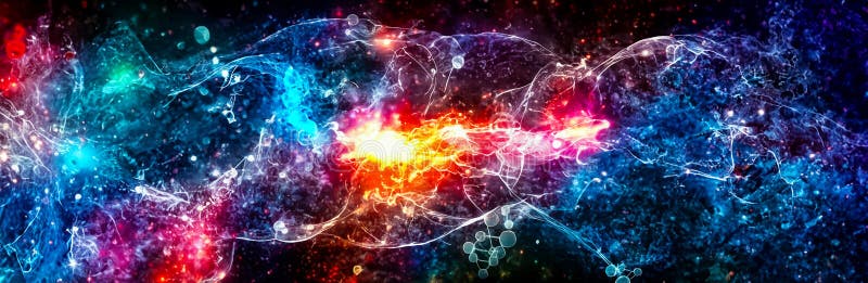 A highly coloured image of Scientific molecular and nuclear fusion royalty free illustration