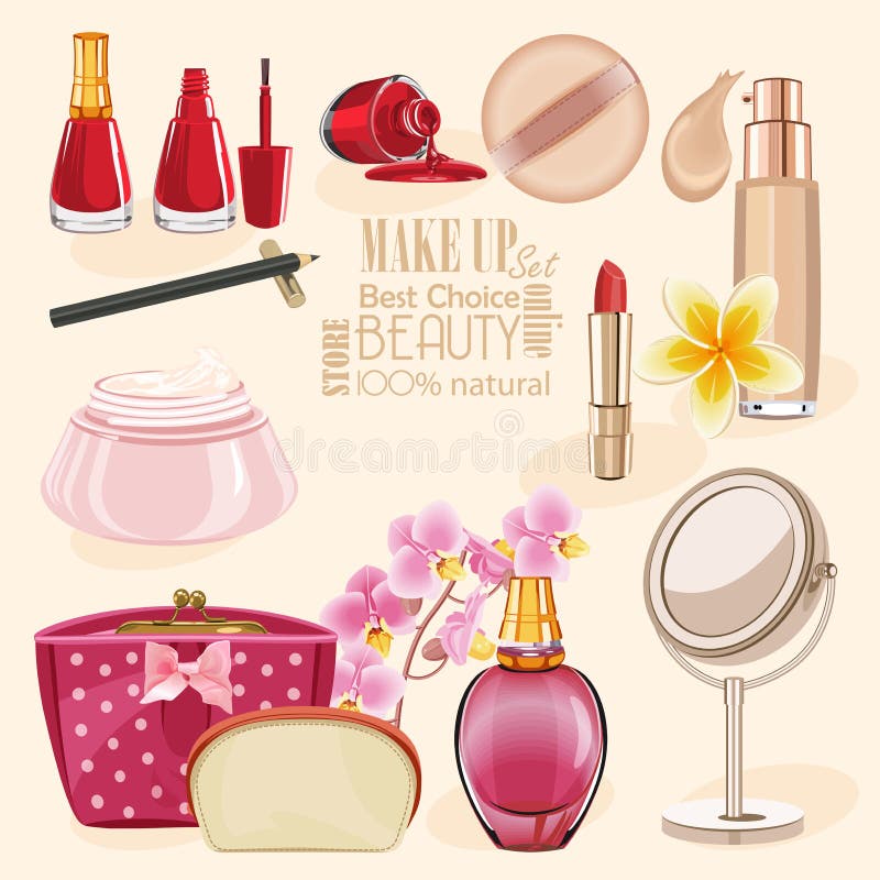 Highly detailed cosmetics icons set. Make Up and Beauty Symbols