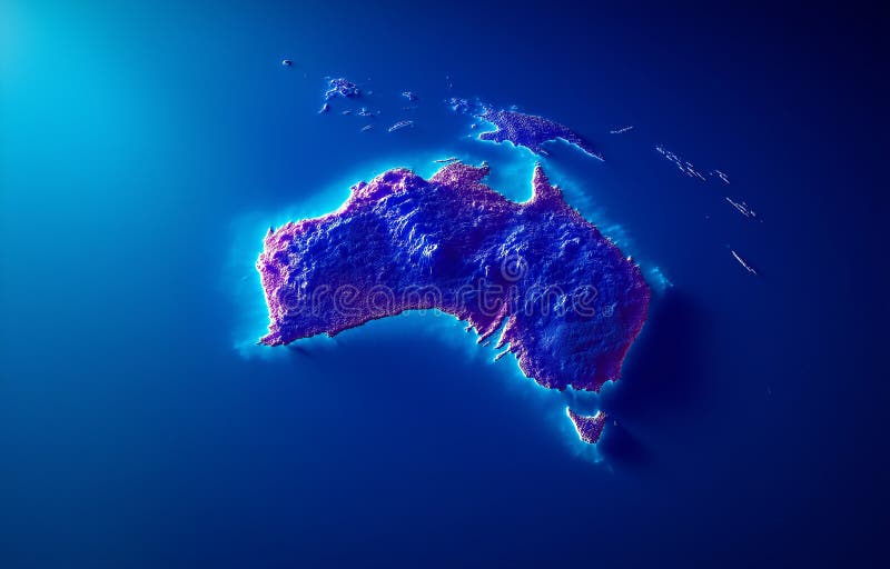 Highly detailed 3D map of Australia showcasing its topography and geographical features. vibrant colors highlight unique landscape stock illustration