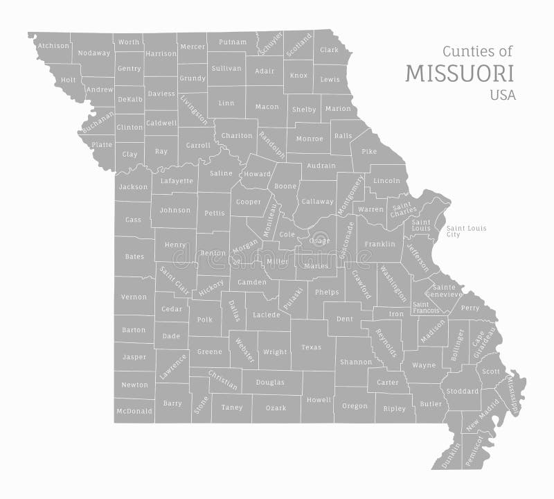 Highly Detailed Gray Map of Missouri, US State Stock Vector