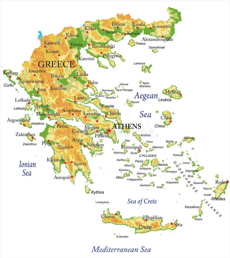 Physical map of Greece