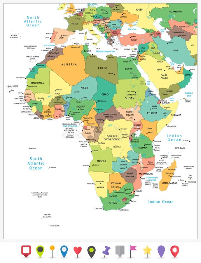 Highly detailed political map of Africa isolated on white and fl royalty free illustration