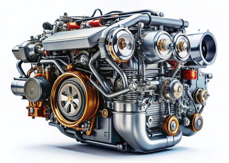 HighPerformance Industrial Engine Isolated on White Background Detailed Closeup of a Powerful Internal Combustion royalty free illustration