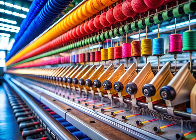 HighSpeed Automated Textile Thread Kneading Machine A CloseUp View of Precision Thread Processing stock illustration