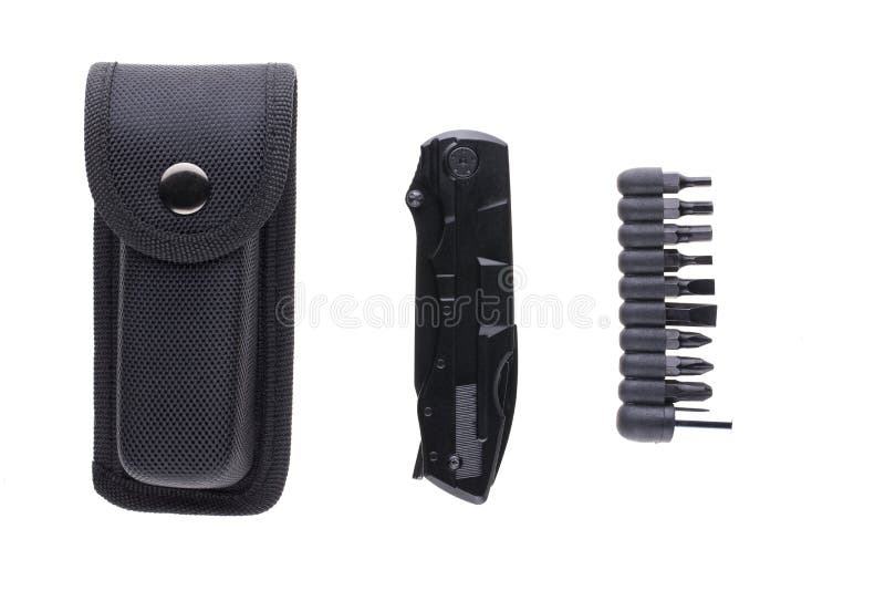 Hight quality black brutal screwdriver multitool with case stock photography