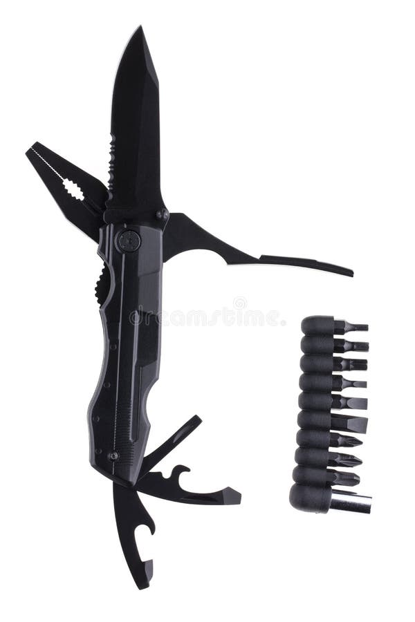 Hight quality black brutal screwdriver multitool unfolded stock images